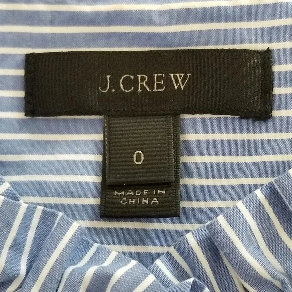 J. Crew Blue & White Pinstripe Ruffle Blouse 0